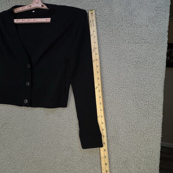 Cardigan Womens XL Ribbed Cropped Sweater Black - Picture 4 of 9